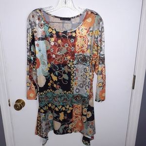 Mechant boho mixed pattern tunic, size xl